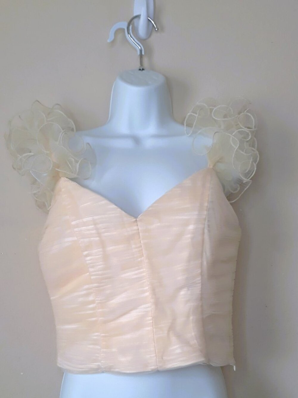 Entro Crop Top Tulle Ruffle Sleeves Champagne Feminine Romantic Coquette